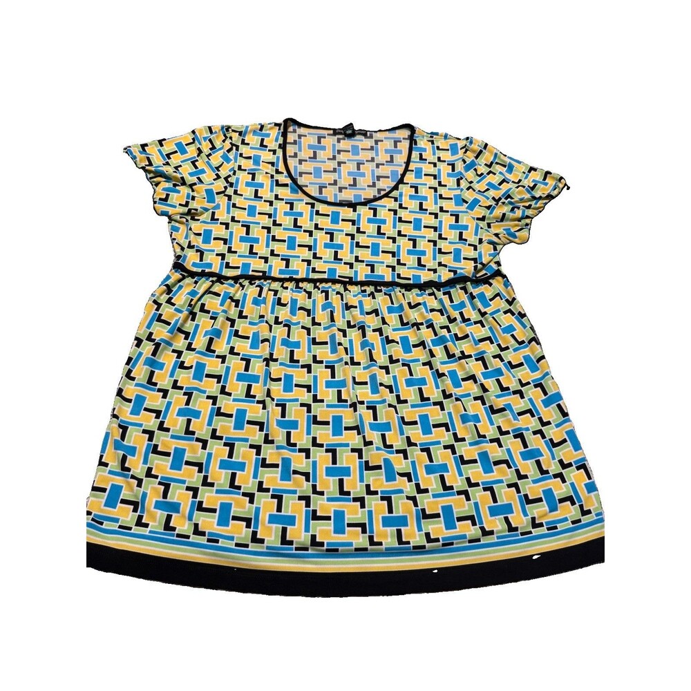 Designer originals geometric print short sleeve empire waist blouse top large